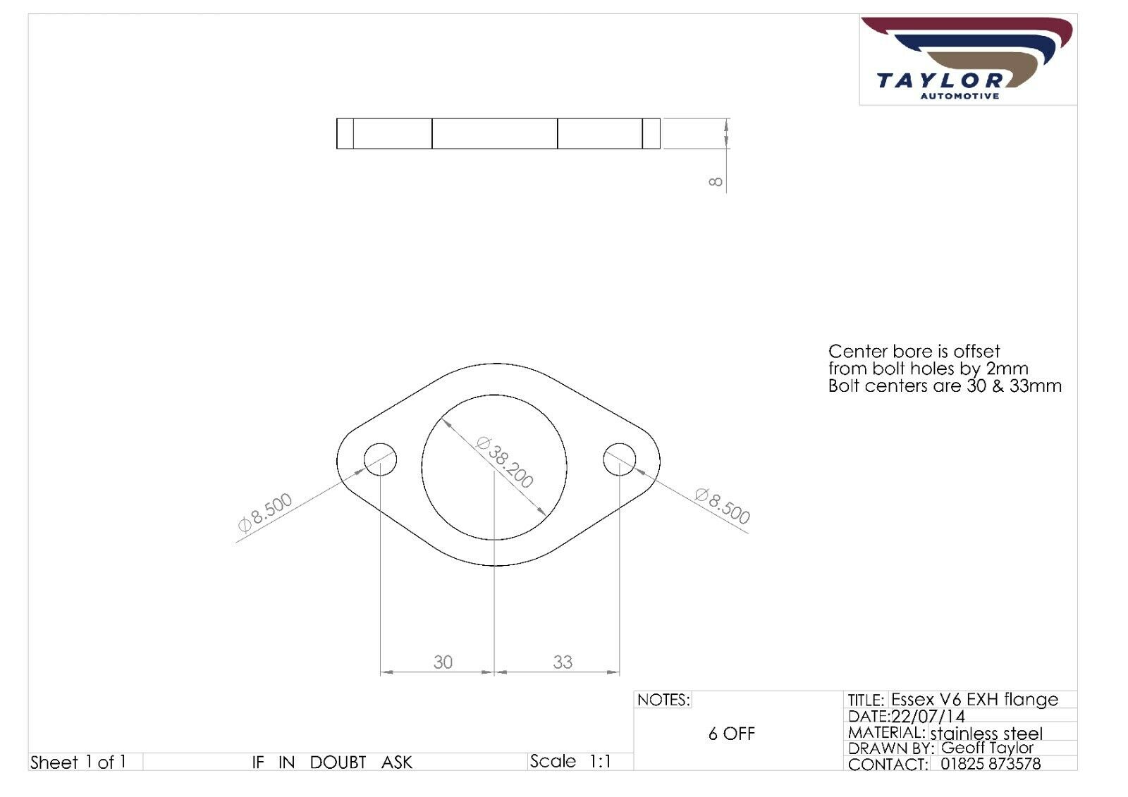 Ford V6 Exhaust Flanges - Mild Steel, Essex V6, Capri, TVR, Marcos, Reliant - Image 3