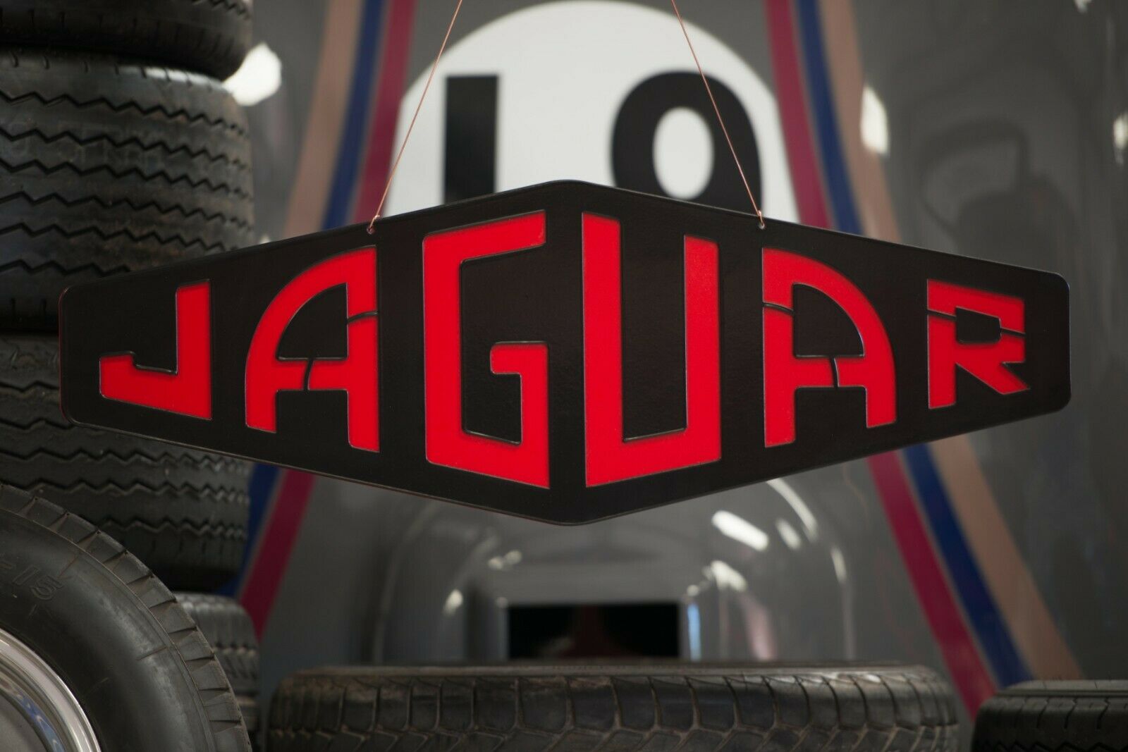 Jaguar Large, Black & Red, Workshop, Steel Sign - Wall Mounted