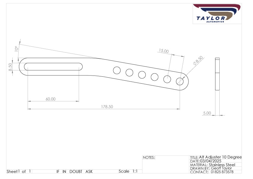 Alternator Adjuster Bracket 10 Degree Angle - Universal Stainless Steel - Image 3