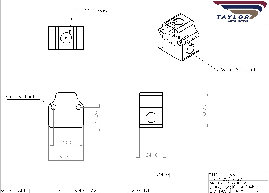 Vacuum Switch T piece KIT 10mm Hose Tails, 1/4 BSPT, M12 x 1.5 Threads - Image 4