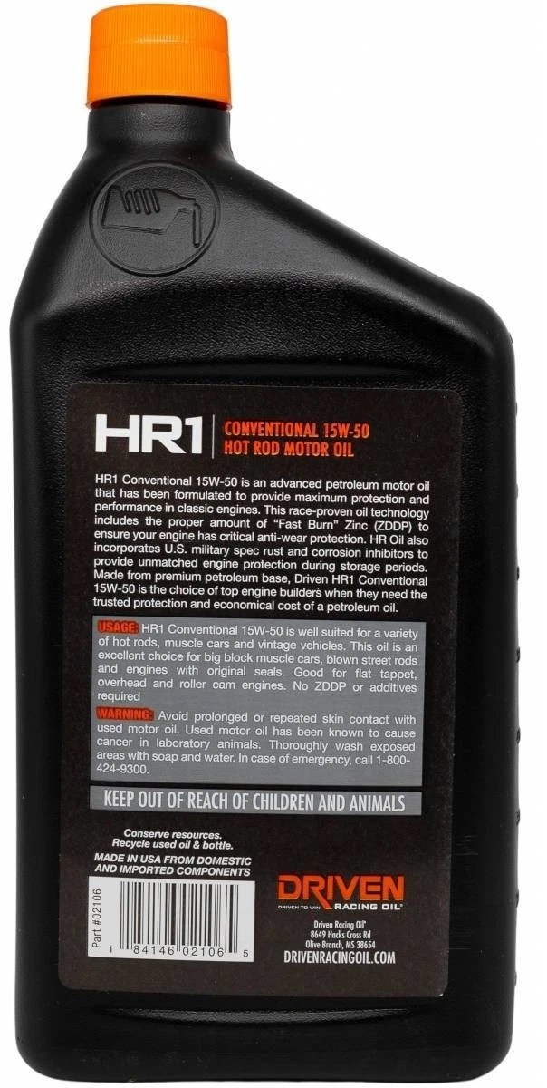 Driven Racing Oil Mineral Classic Performance HR1 15W-50 - 946ml - Image 2