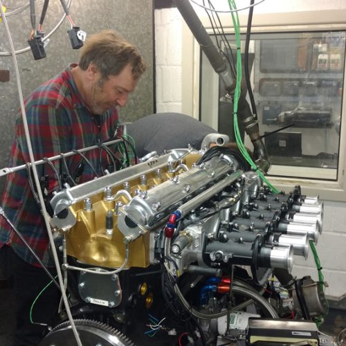 John Moore on the dyno with an Eagle fuel injected 4.7 Jaguar engine